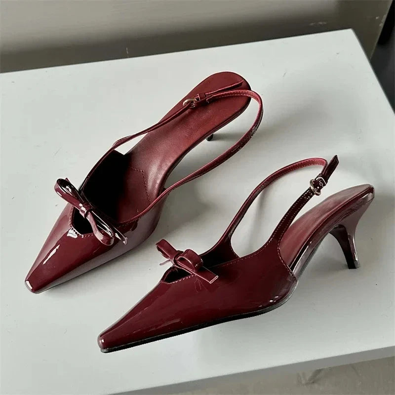 Fashion Pointed Toe Elegant Slingbacks Buckle Strap Thins Wedding Party Mules Shoes Low Heel Pumps