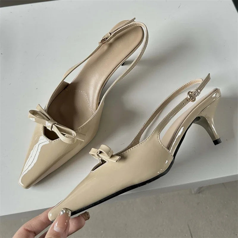 Fashion Pointed Toe Elegant Slingbacks Buckle Strap Thins Wedding Party Mules Shoes Low Heel Pumps