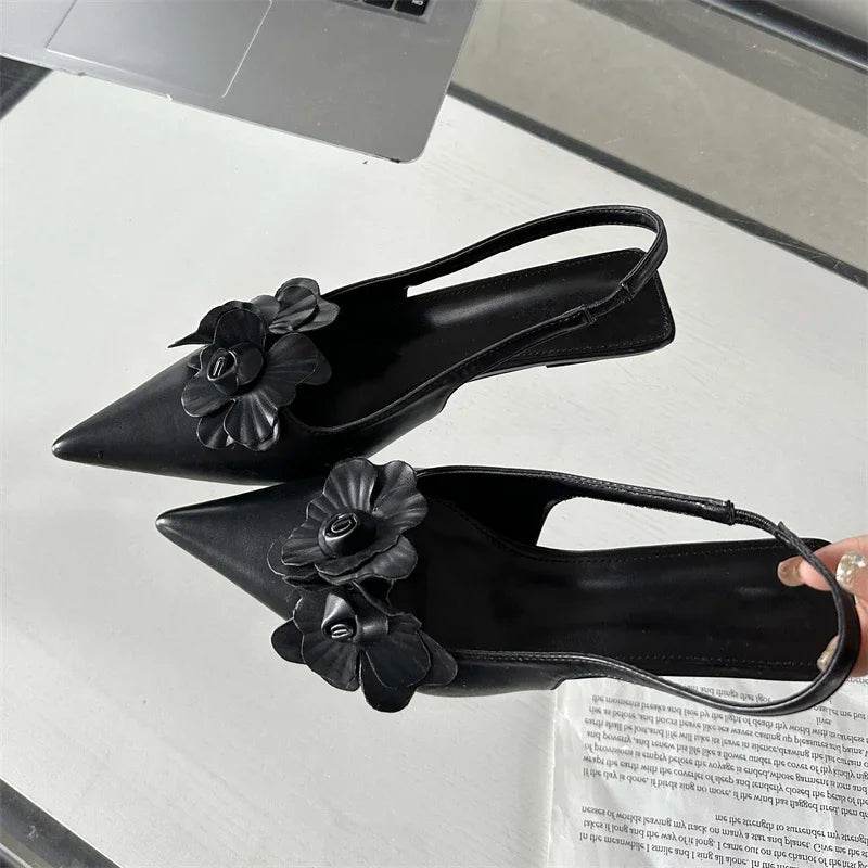 Fashion Pointed Toe Thin Elegant Wedding Slingback Mules Shoes Low Heel Pumps