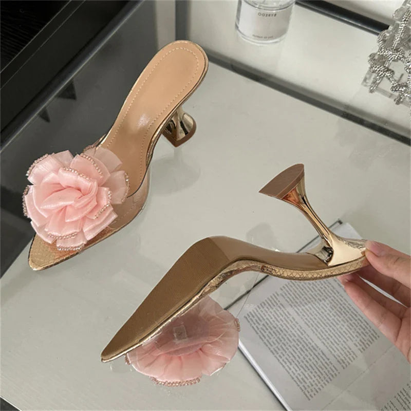 Transparent Slippers Designer Wedding Party Pointed Toe High Summer Shoes Low Heel Pumps