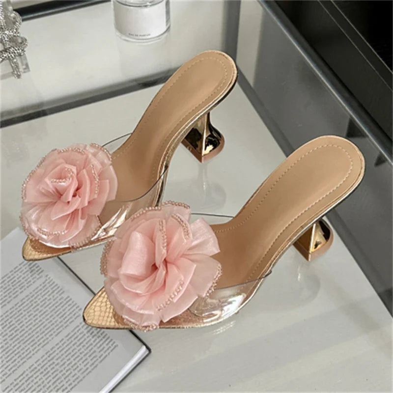 Transparent Slippers Designer Wedding Party Pointed Toe High Summer Shoes Low Heel Pumps