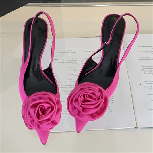 Satin Slingback Design Pointed Toe Thin Highs Banquet Wedding Mule Shoes Low Heel Pumps