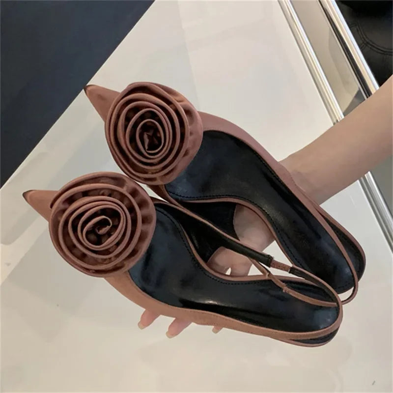 Satin Slingback Design Pointed Toe Thin Highs Banquet Wedding Mule Shoes Low Heel Pumps