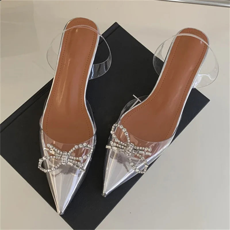 PVC Transparent Butterfly-knot Fashion Party Shoes Elegant Slingbacks Mules Sandals Low Heel Pumps