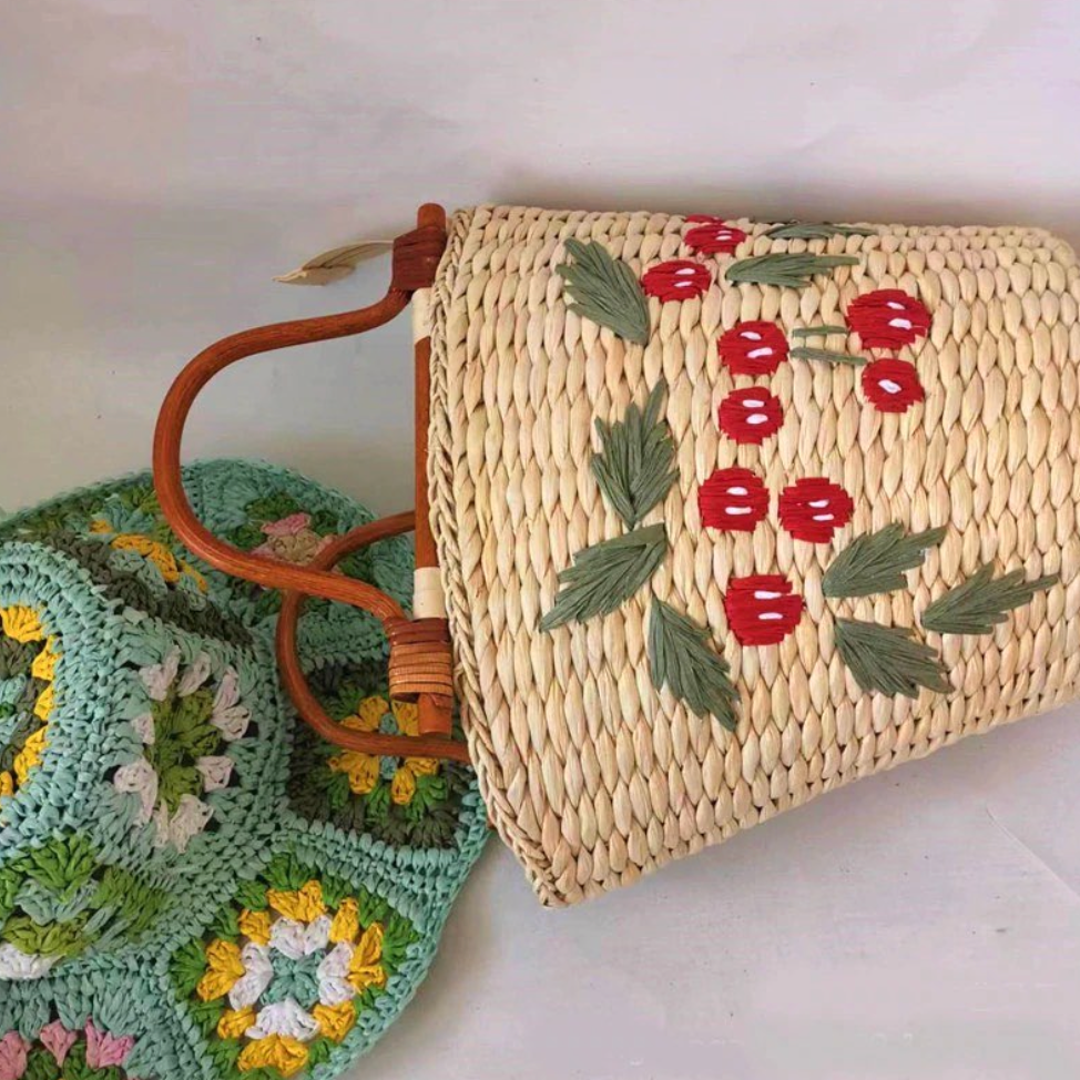 Eka Embroidery Straw Bucket Bags - 2 Styles