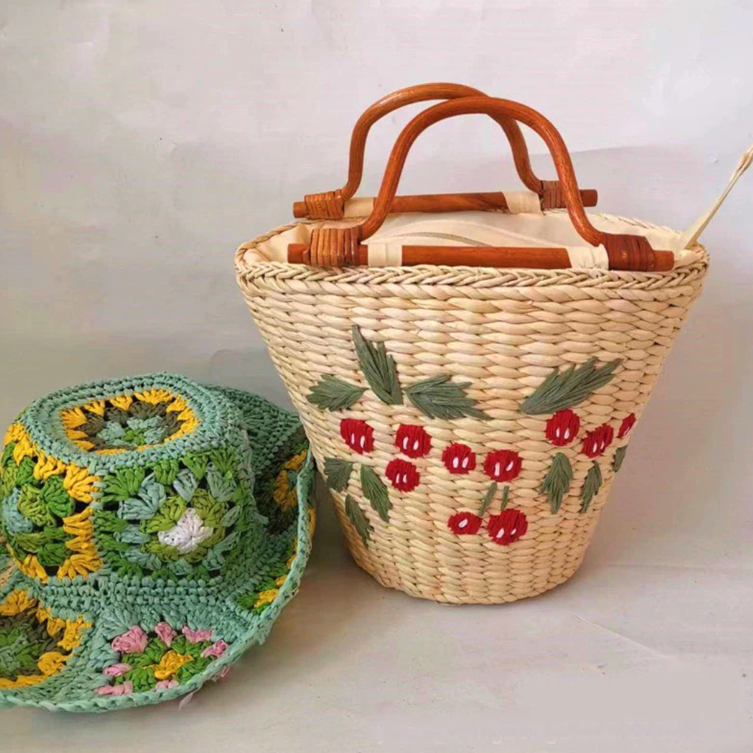 Eka Embroidery Straw Bucket Bags - 2 Styles