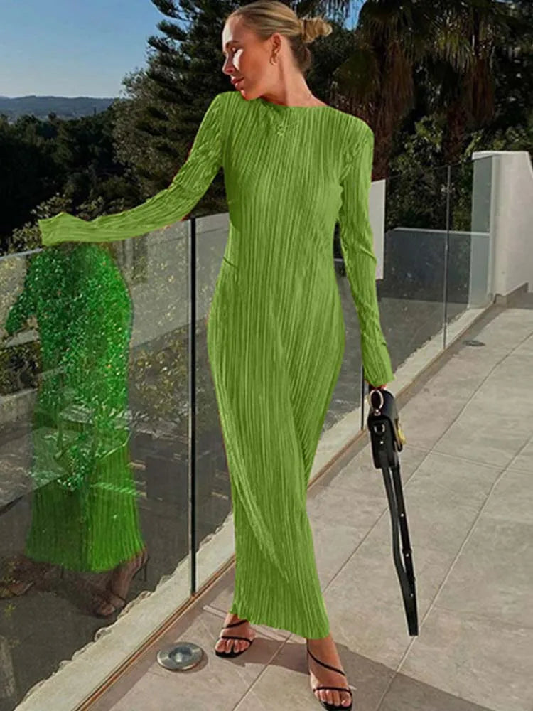 Flare Sleeve O-neck Bodycon Midi Dress