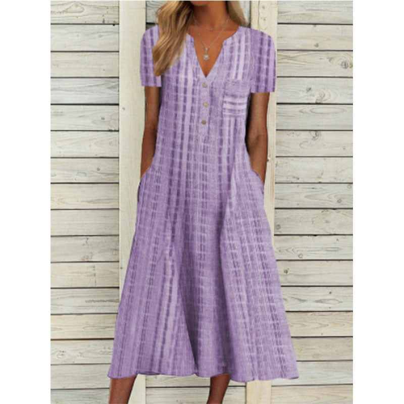 Elegant Chic V-Neck Office Lady Pockets Dresses