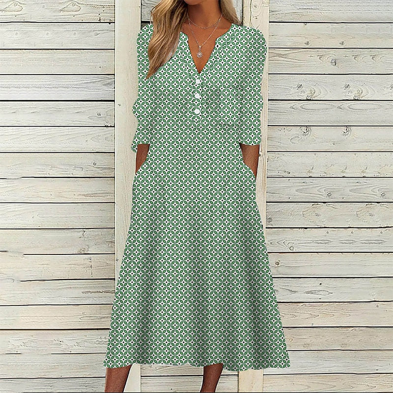 Elegant Chic V-Neck Office Lady Pockets Dresses