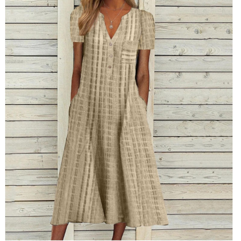 Elegant Chic V-Neck Office Lady Pockets Dresses