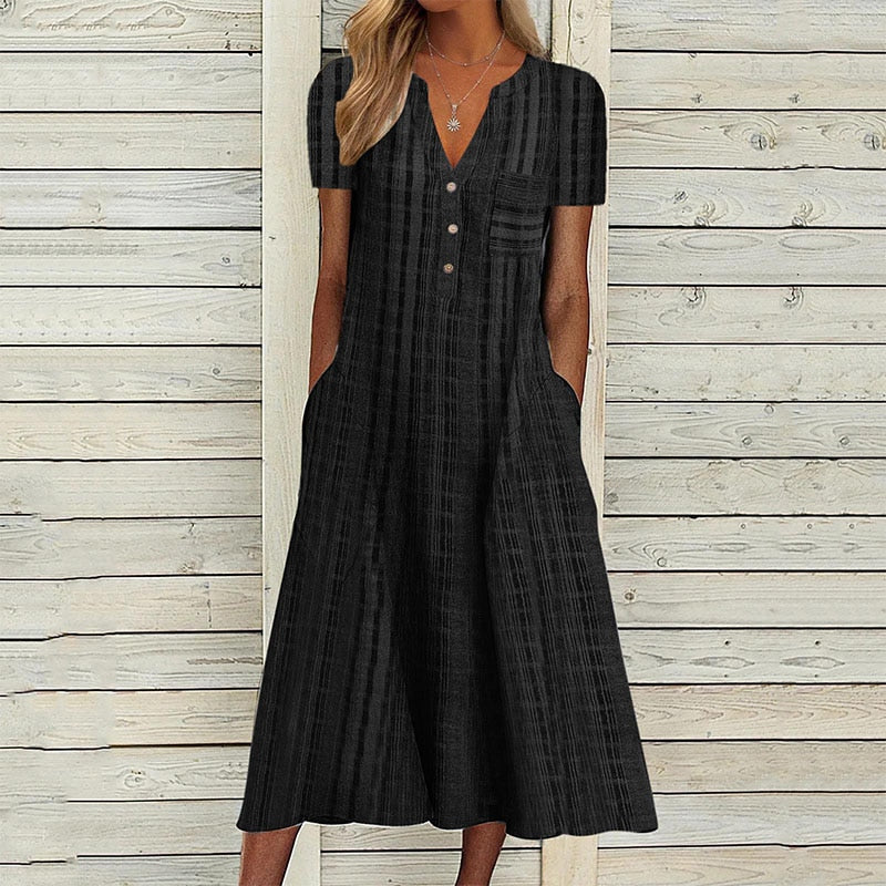 Elegant Chic V-Neck Office Lady Pockets Dresses