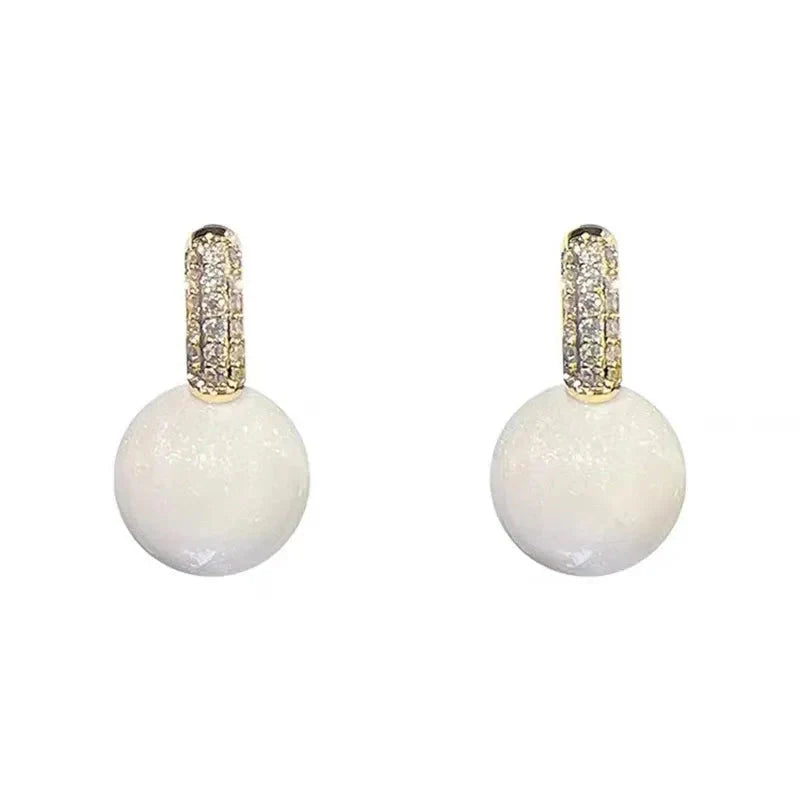 Elegant Marble Ball Drop Earrings - Green or Pearl