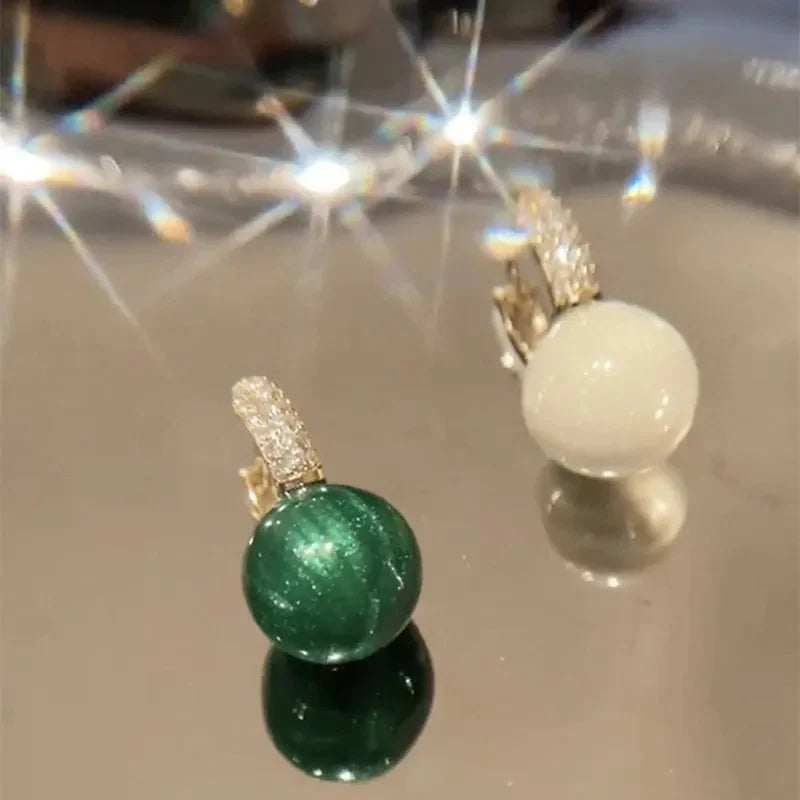 Elegant Marble Ball Drop Earrings - Green or Pearl