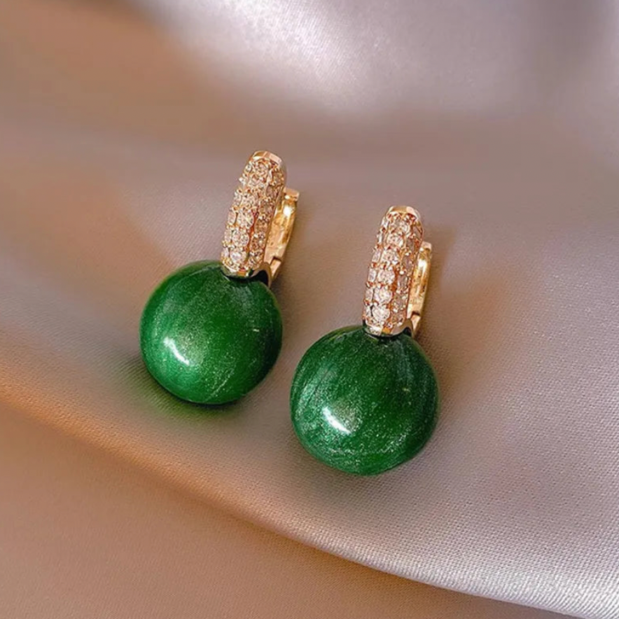 Elegant Marble Ball Drop Earrings - Green or Pearl
