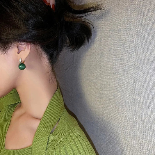 Elegant Marble Ball Drop Earrings - Green or Pearl