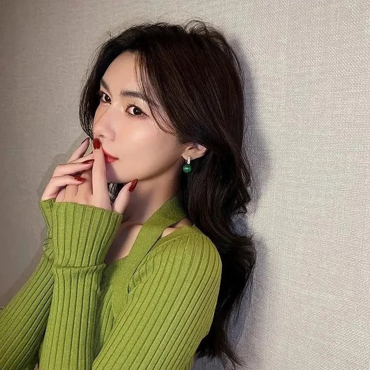 Elegant Marble Ball Drop Earrings - Green or Pearl