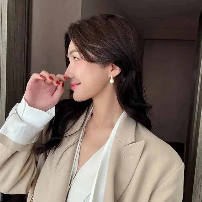 Elegant Marble Ball Drop Earrings - Green or Pearl