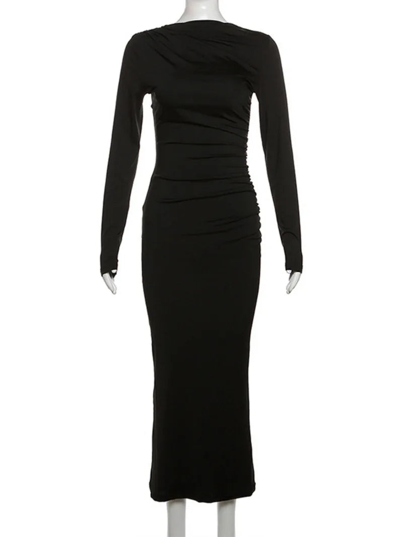 Spring Elegant O-neck Long Sleeve Bodycon Dress