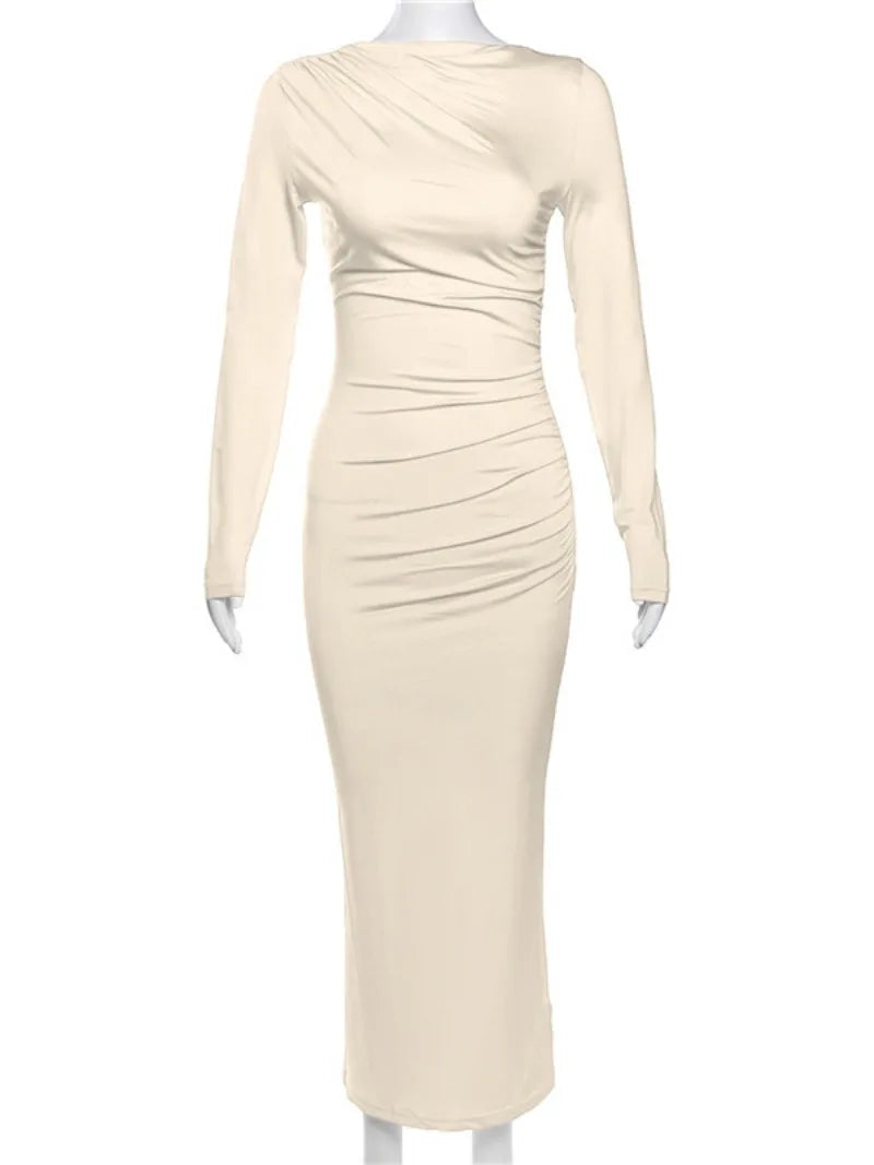 Spring Elegant O-neck Long Sleeve Bodycon Dress