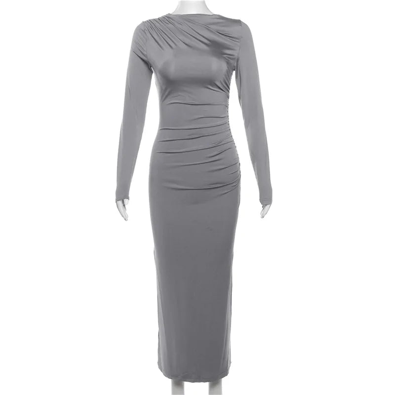 Spring Elegant O-neck Long Sleeve Bodycon Dress
