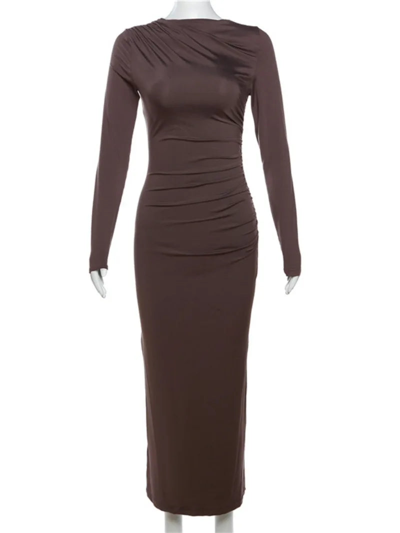 Spring Elegant O-neck Long Sleeve Bodycon Dress