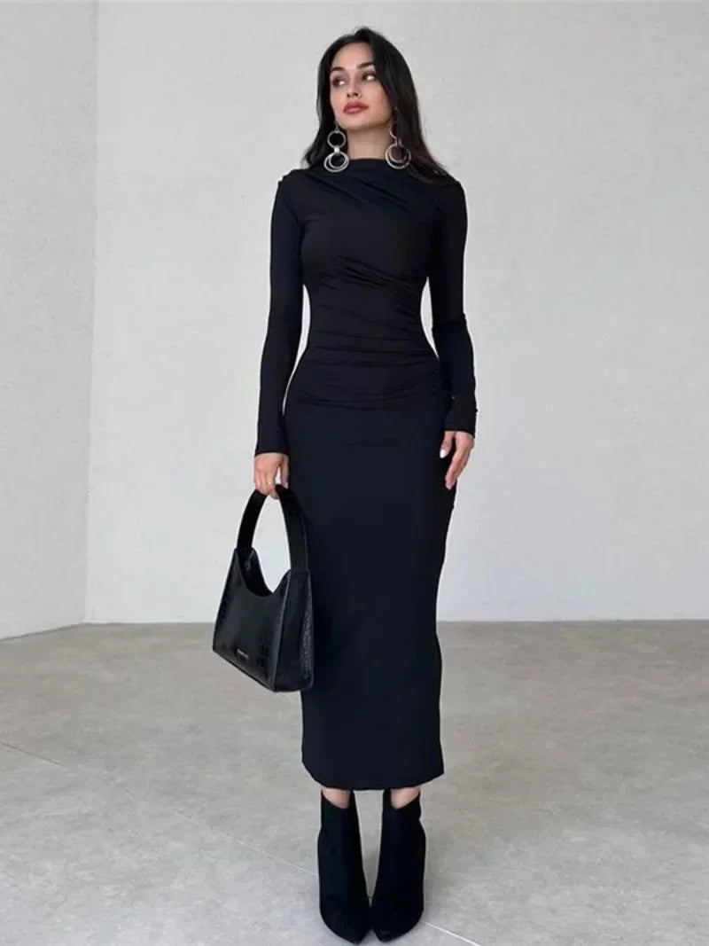 Spring Elegant O-neck Long Sleeve Bodycon Dress