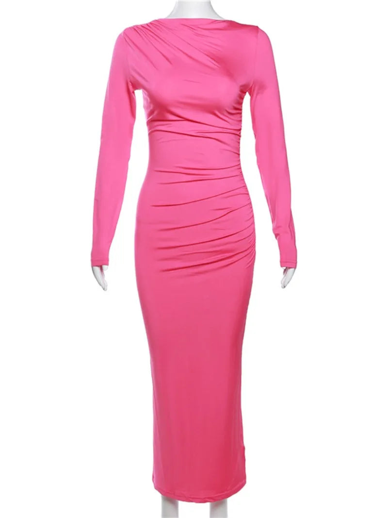 Spring Elegant O-neck Long Sleeve Bodycon Dress