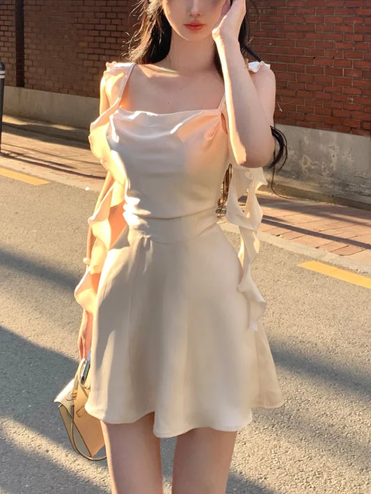 Korean Spaghetti Strap Vintage Fairy Sweet Midi Dress