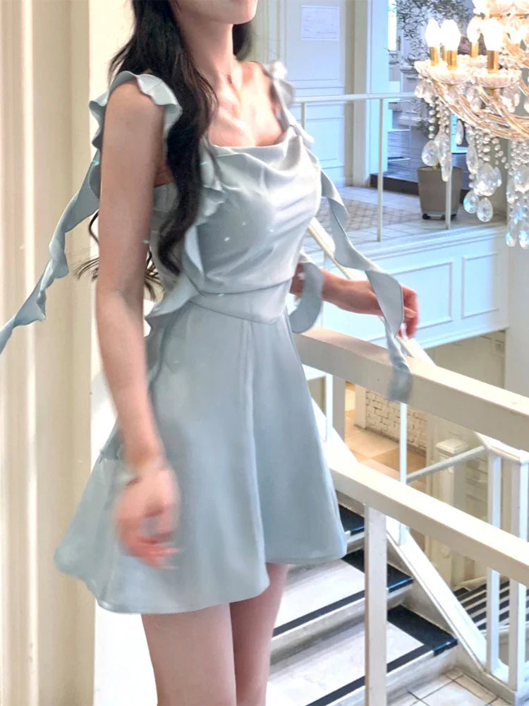 Korean Spaghetti Strap Vintage Fairy Sweet Midi Dress