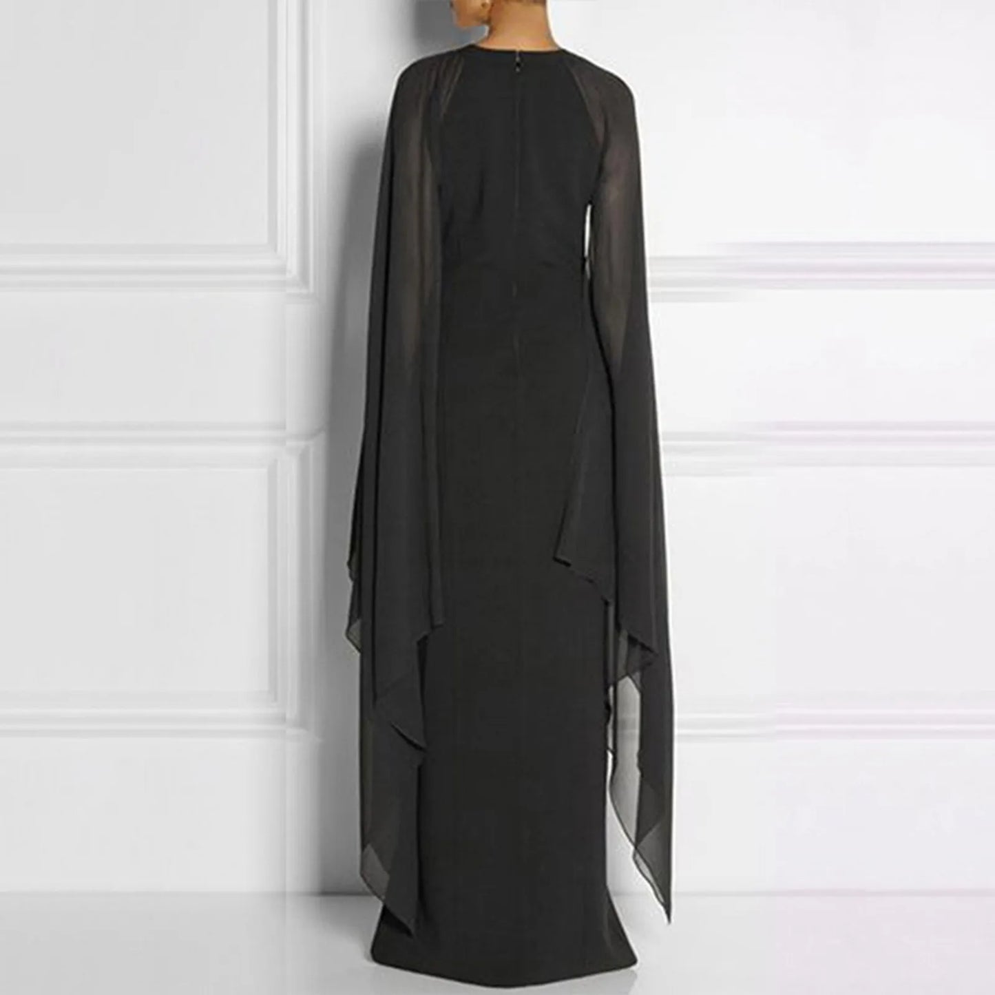 Elegant Summer Maxi Chiffon Cape Long High Slit Irregular Batwing Sleeve Vestidos Dress