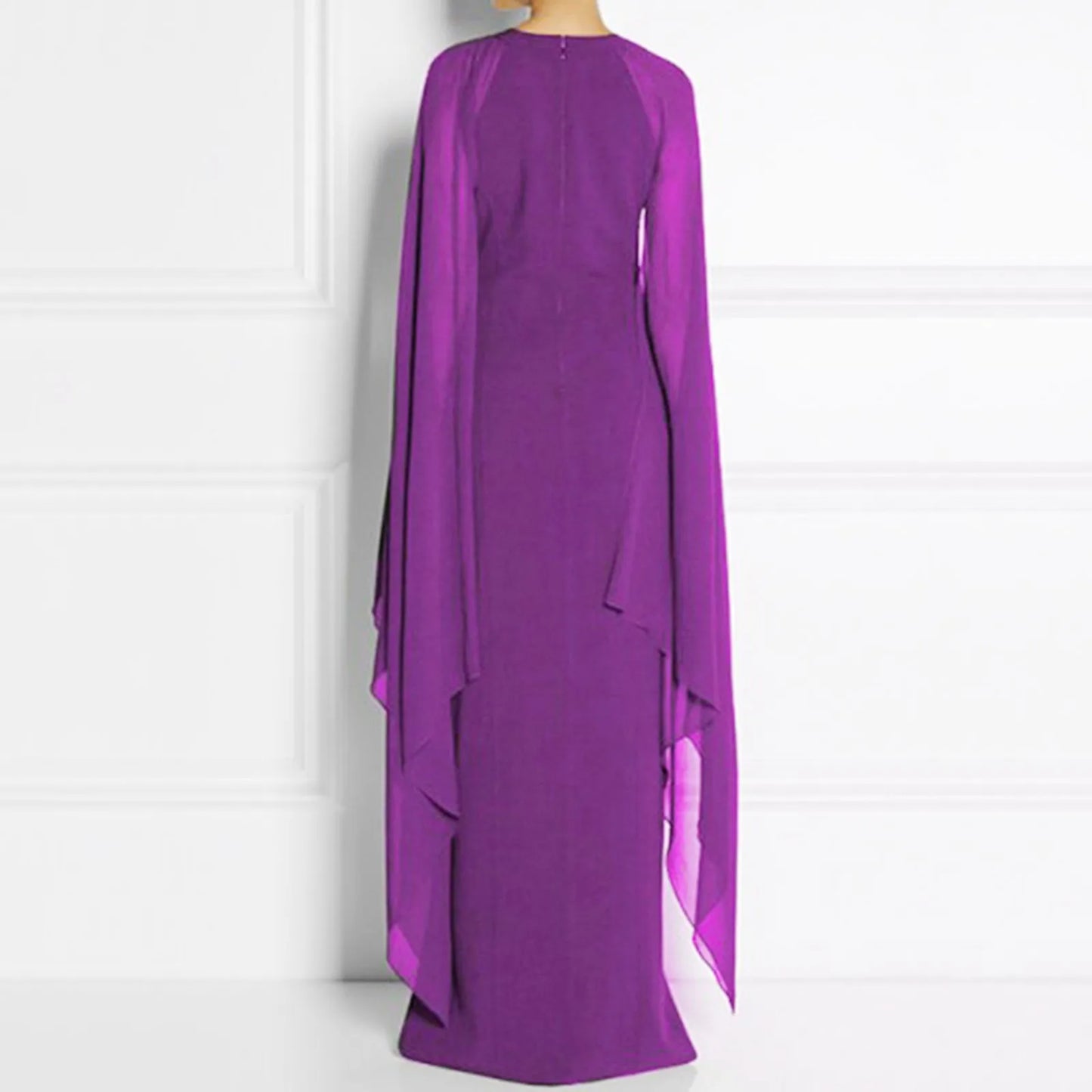 Elegant Summer Maxi Chiffon Cape Long High Slit Irregular Batwing Sleeve Vestidos Dress