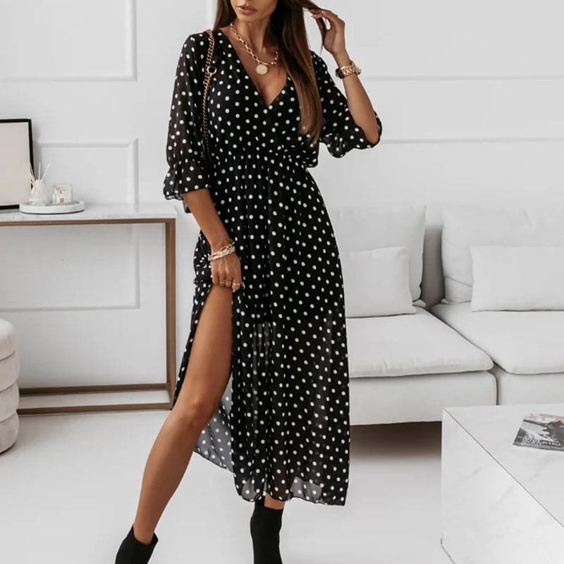 Elegant Loose V Neck Floral Dress