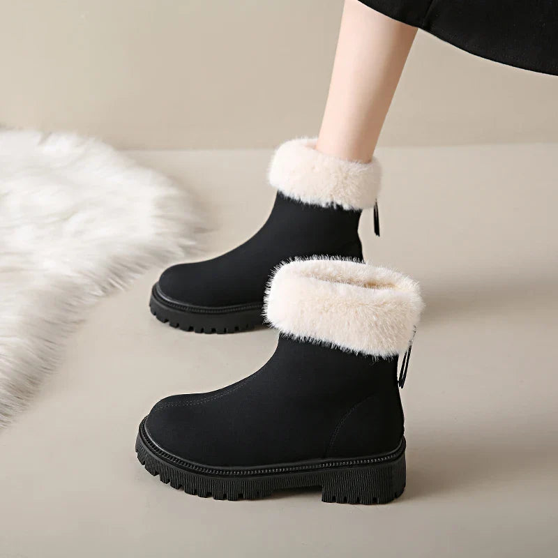 Elegant and Simple Women's Plush Shoes New Back Zipper Design Fashionable and Versatile Winter Cotton Boots Botas De Mujer