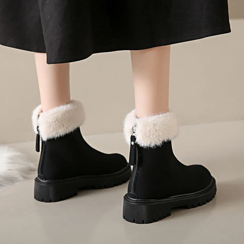 Elegant and Simple Women's Plush Shoes New Back Zipper Design Fashionable and Versatile Winter Cotton Boots Botas De Mujer