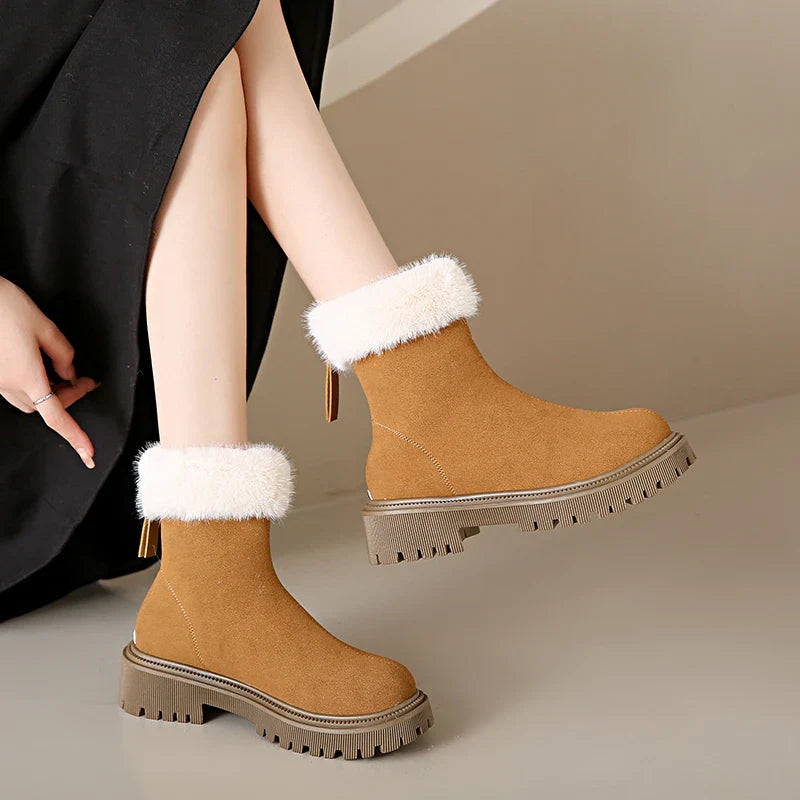 Elegant and Simple Women's Plush Shoes New Back Zipper Design Fashionable and Versatile Winter Cotton Boots Botas De Mujer