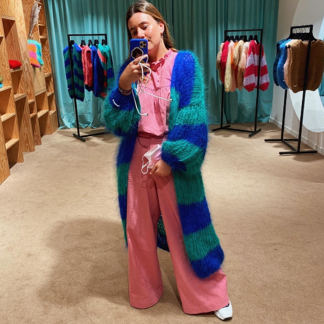 Elene Big Stripe Maxi Furry Cardigans - 2 Colors