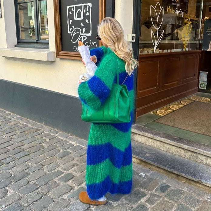 Elene Big Stripe Maxi Furry Cardigans - 2 Colors