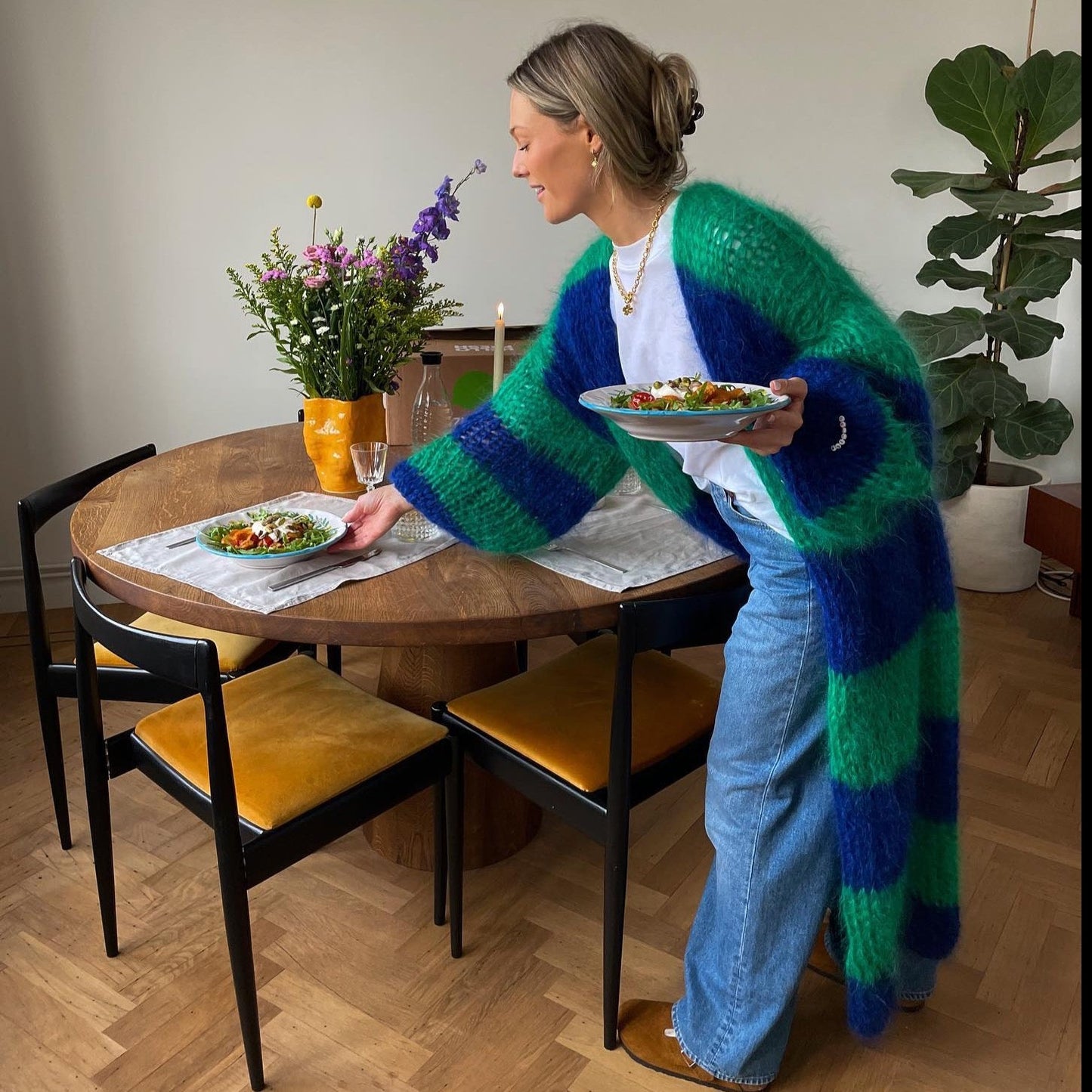 Elene Big Stripe Maxi Furry Cardigans - 2 Colors