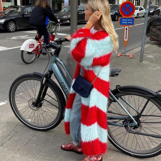 Elene Big Stripe Maxi Furry Cardigans - 2 Colors