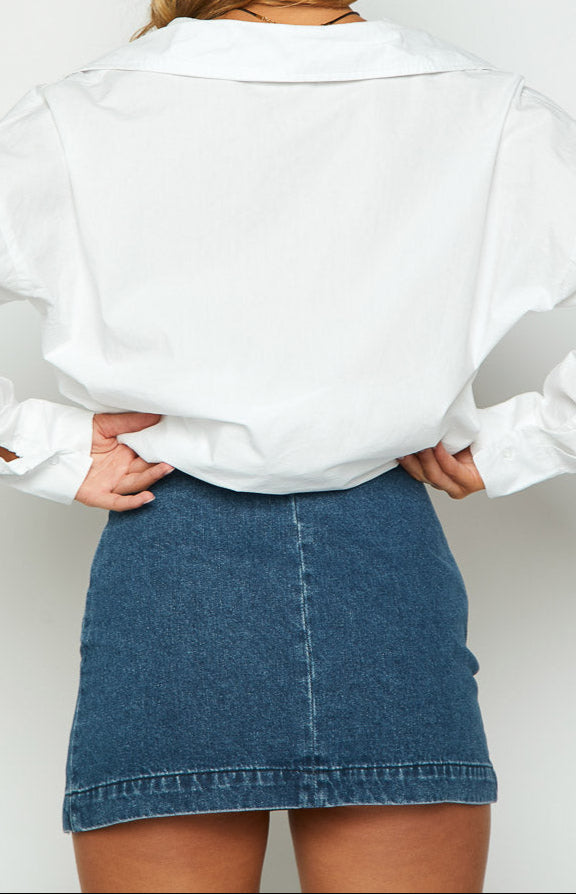 Maddalena Buckle Denim Mini Skirt