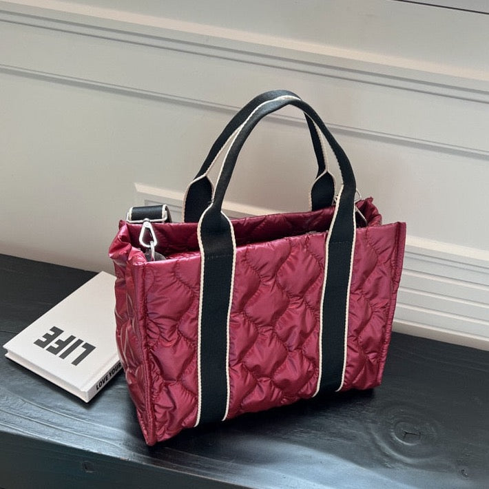Embla Metallic Quilted Nylon Puffer Shopper Totes