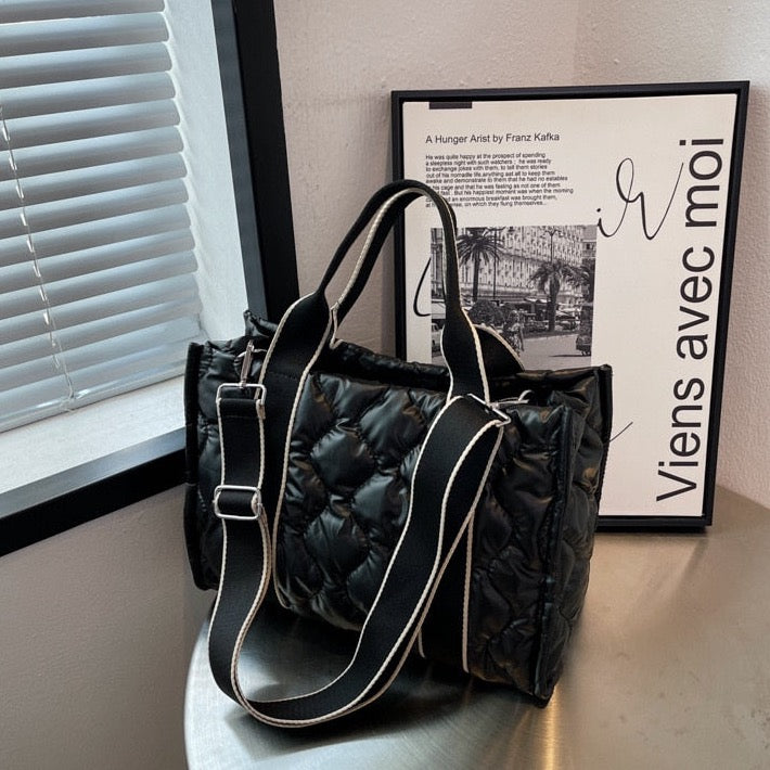 Embla Metallic Quilted Nylon Puffer Shopper Totes