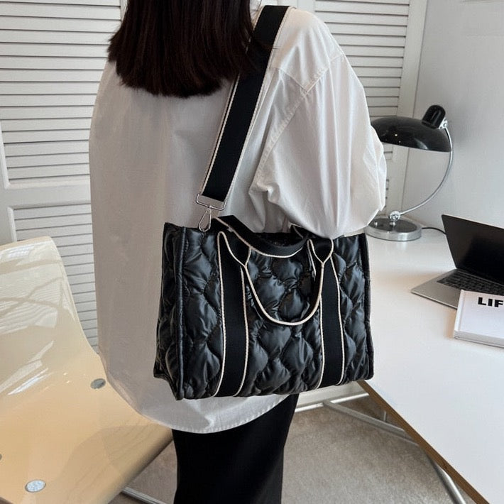 Embla Metallic Quilted Nylon Puffer Shopper Totes
