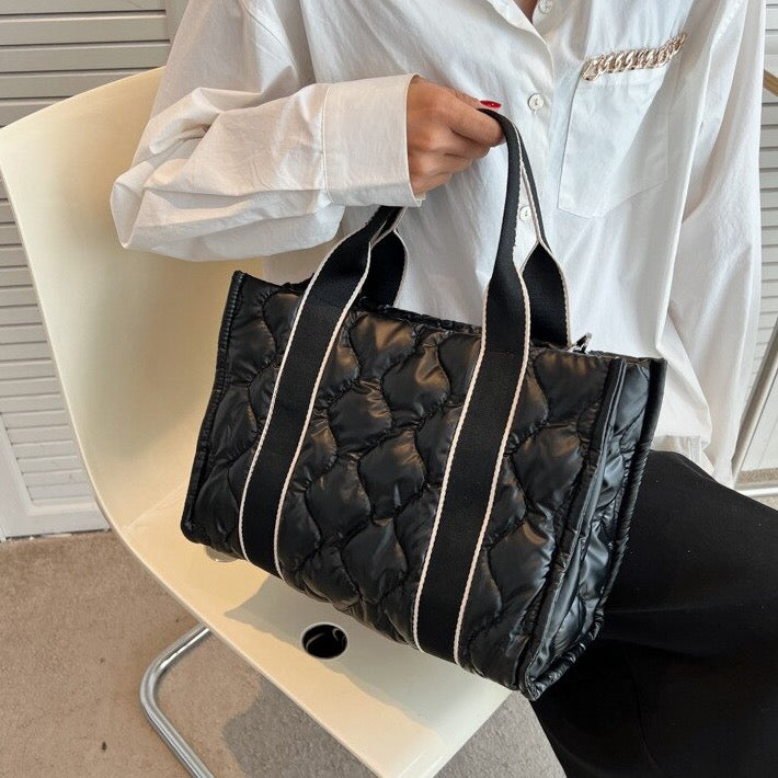Embla Metallic Quilted Nylon Puffer Shopper Totes
