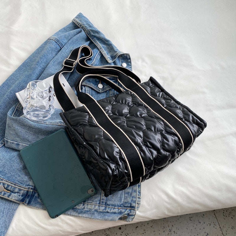 Embla Metallic Quilted Nylon Puffer Shopper Totes