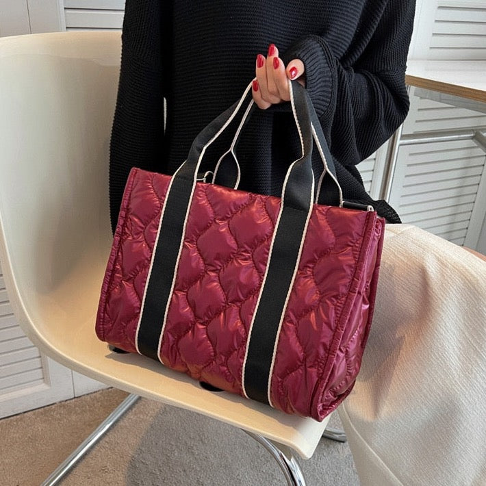 Embla Metallic Quilted Nylon Puffer Shopper Totes