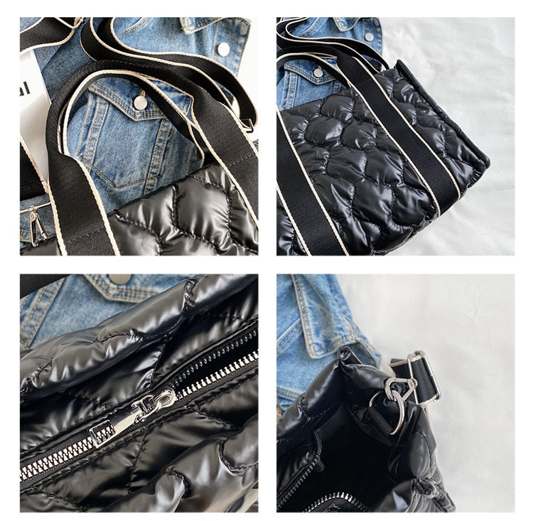 Embla Metallic Quilted Nylon Puffer Shopper Totes