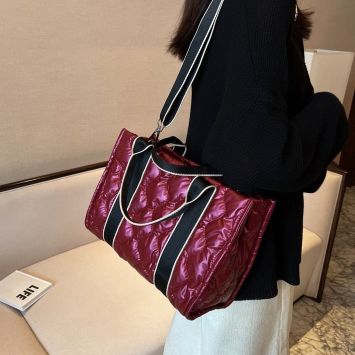 Embla Metallic Quilted Nylon Puffer Shopper Totes