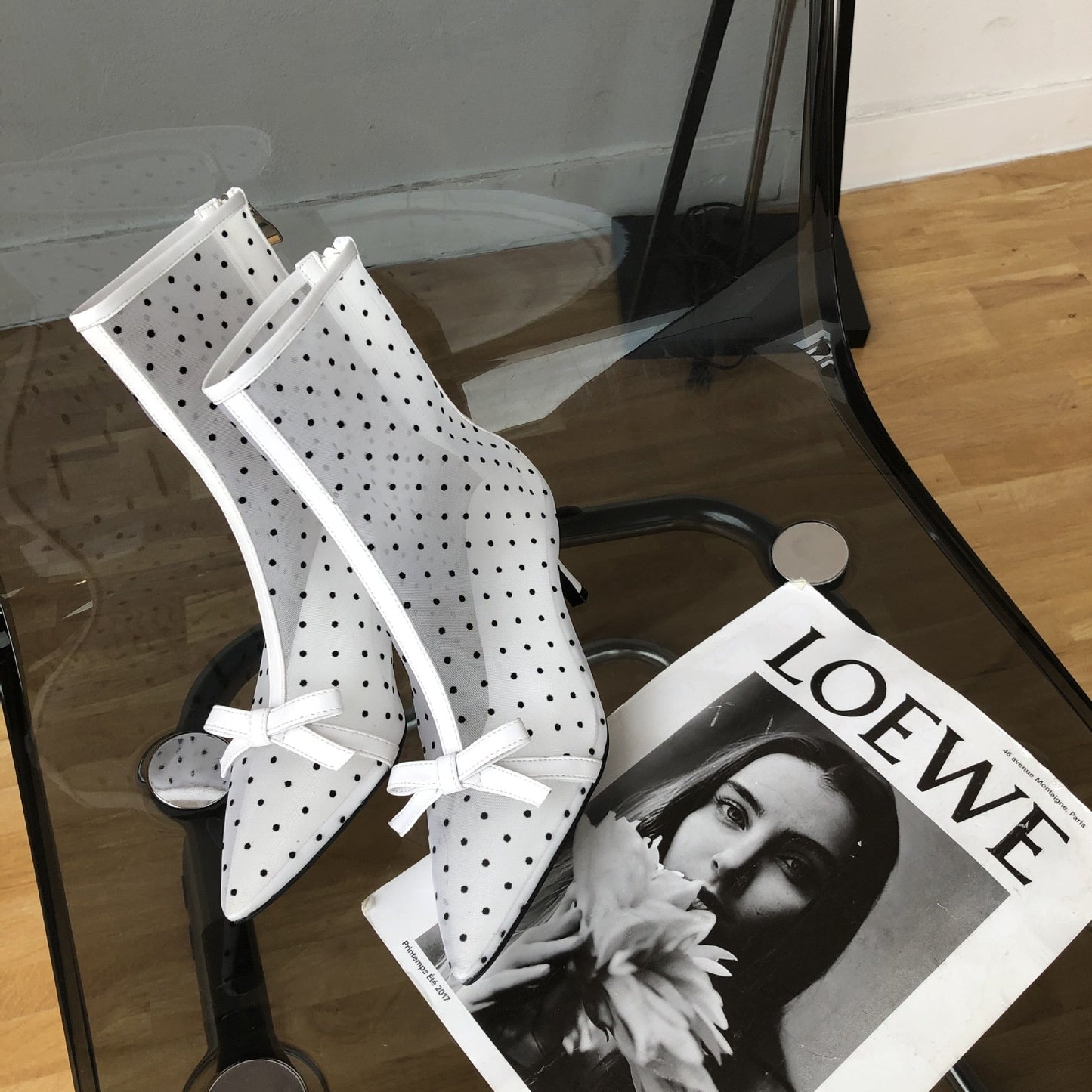 Emmanuelle Polka Dots & Ribbons Mesh Ankle Boots