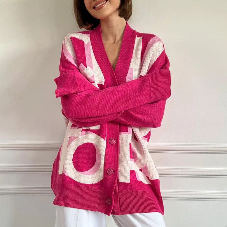 Erta Letter Pattern Prints Cardigan